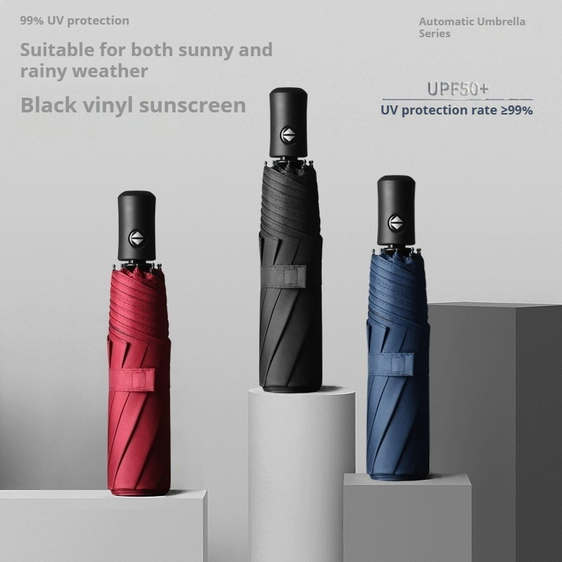 Travel Umbrella Compact - Fully Automatic Folding Umbrella Black Coated