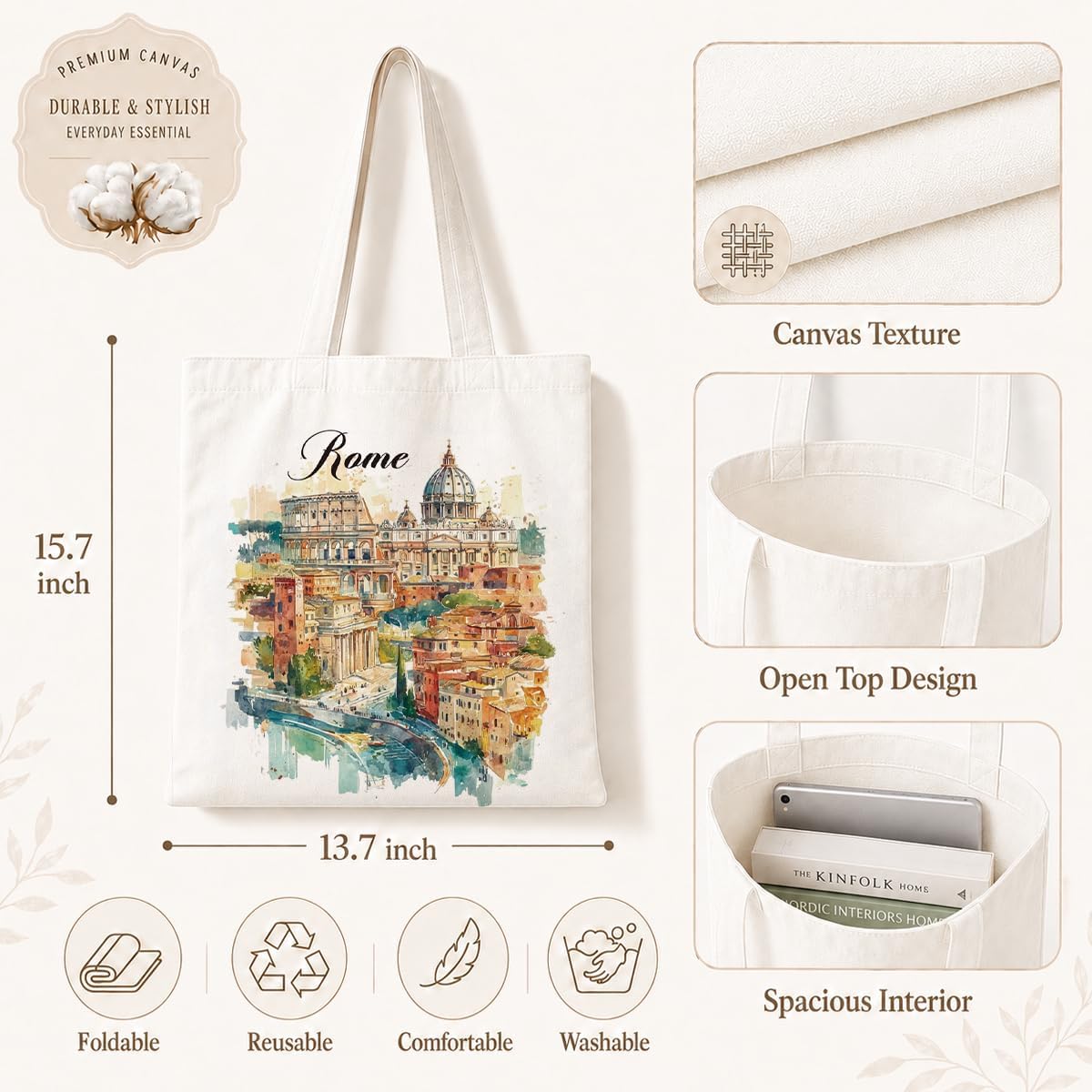 Rome Watercolor Canvas Tote Ba - Travel Accessories Italy 评论和价格