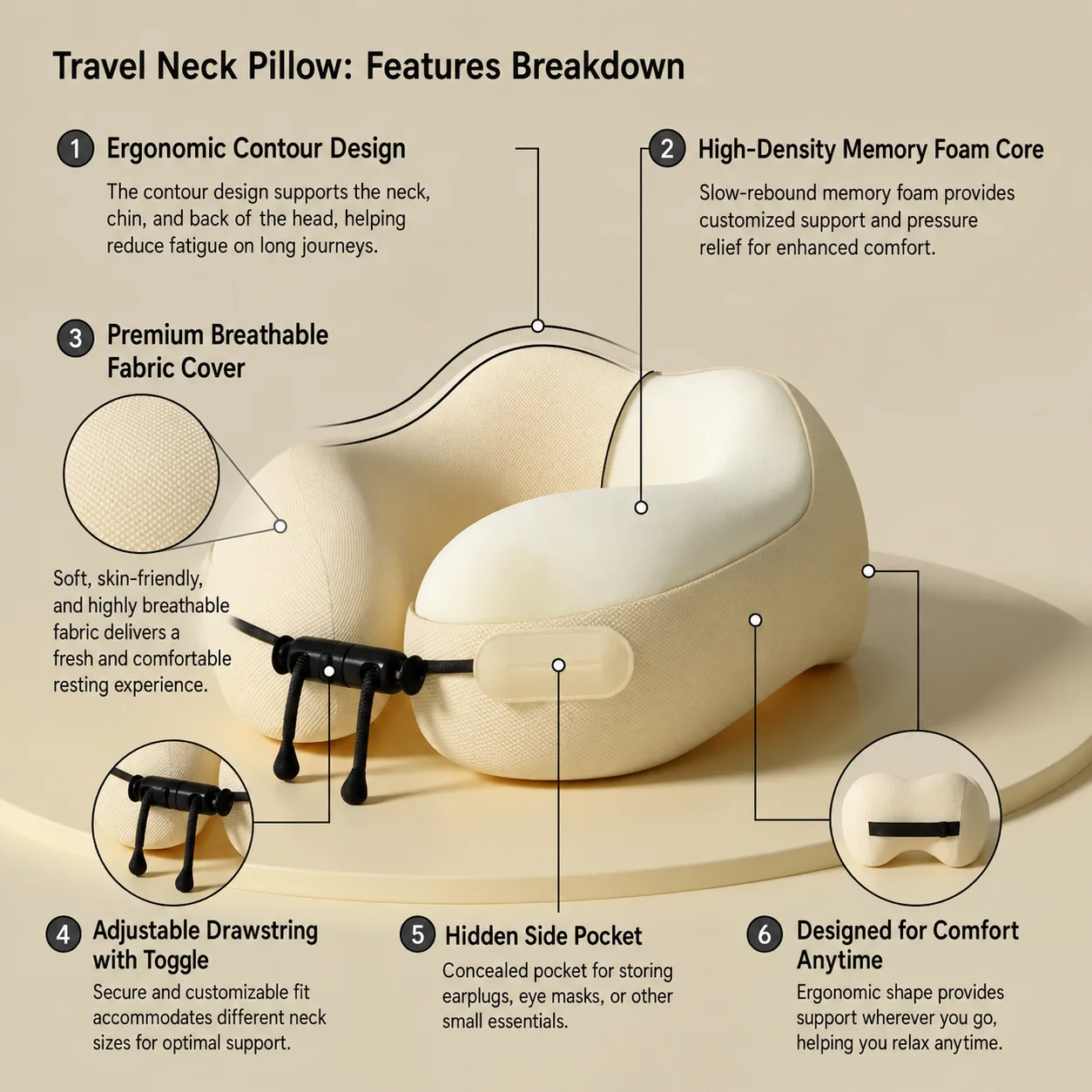 U-Shape Comfort Airplane Trave - Neck Pillow Memory Foam 评论和价格